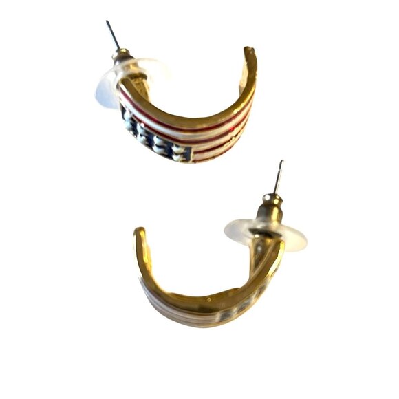 American Flag Gold-Tone Crescent Hoop Earrings With Stud Backings - Picture 4 of 8
